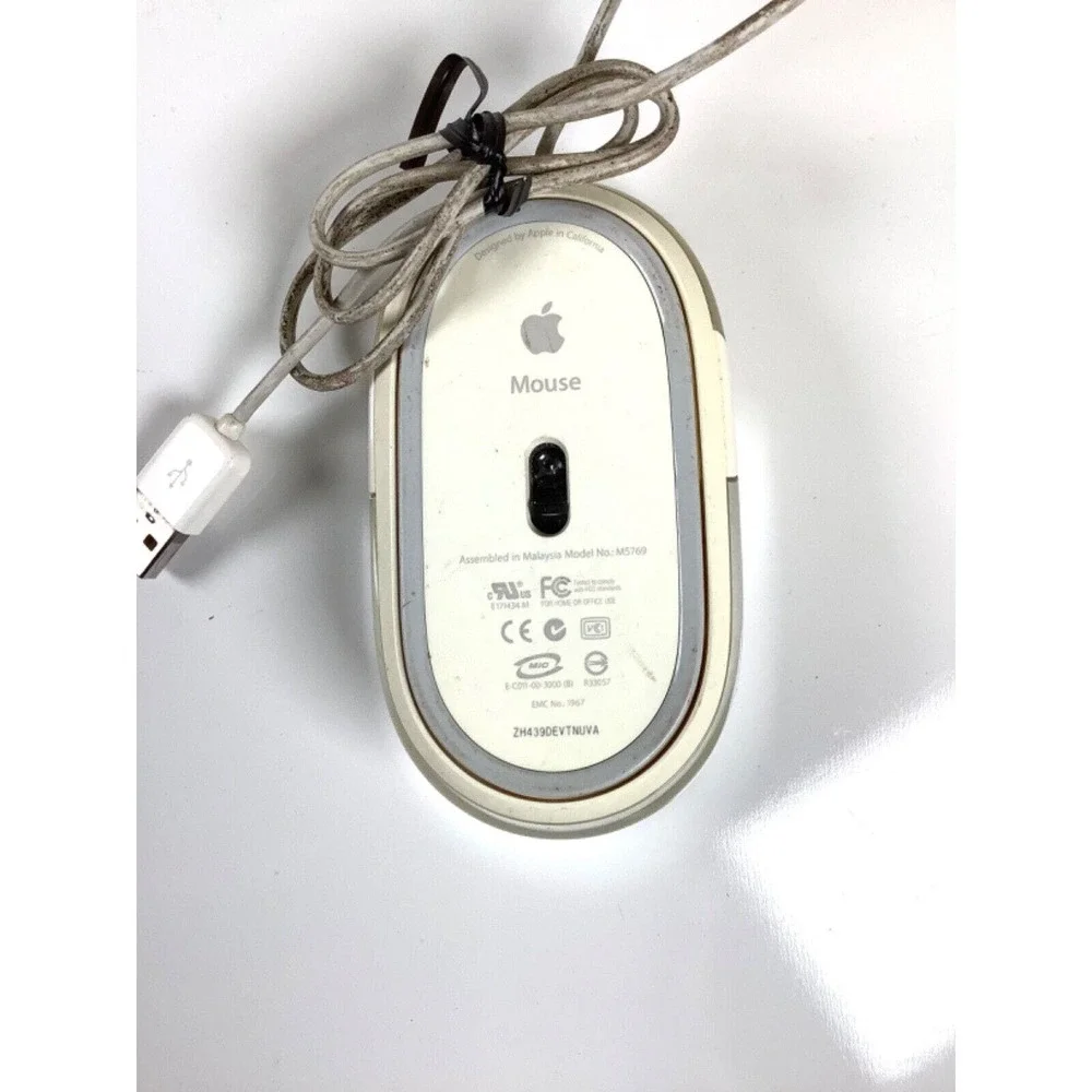 Original Apple Macintosh Pro Mouse M5769 White Clear USB Wired Optical TESTED